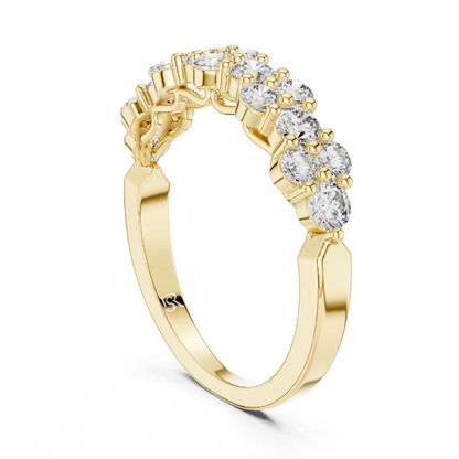 Vertical view yellow gold diamond cluster band
Yellow gold round diamond band upright angle
Diamond cluster wedding band vertical profile
Yellow gold multi diamond anniversary ring
Round diamond stackable band vertical view
Shared prong diamond band yellow gold
Yellow gold floral diamond band ring
Minimal diamond cluster ring upright angle
Yellow gold round diamond statement band
Upright yellow gold diamond wedding band