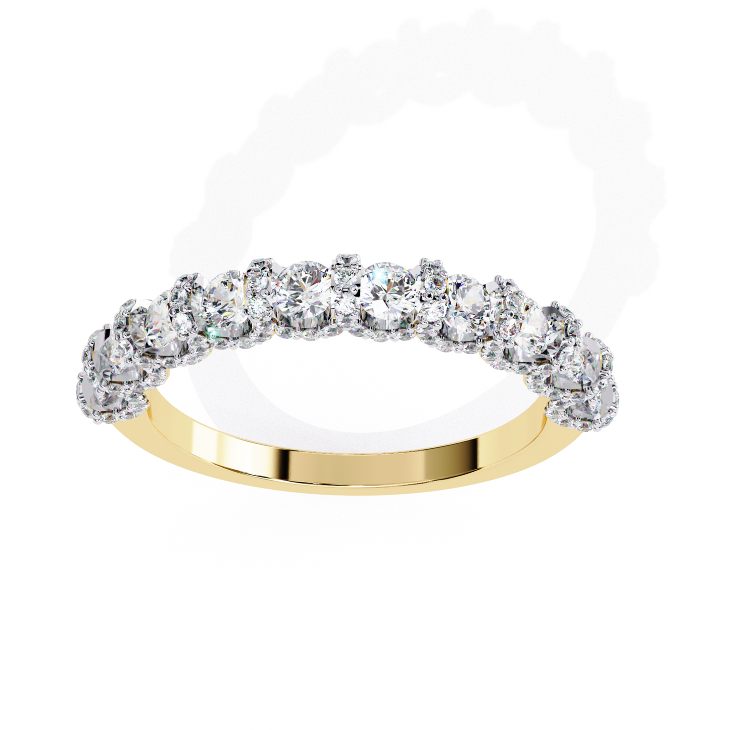 Yellow gold diamond cluster half band
Yellow gold ring with clustered diamonds
Diamond cluster yellow gold band
Yellow gold diamond band front view
Cluster diamond yellow gold ring
Yellow gold band with diamond clusters
Diamond set yellow gold half band
Yellow gold ring clustered diamond row
Polished yellow gold cluster band
Yellow gold diamond cluster ring