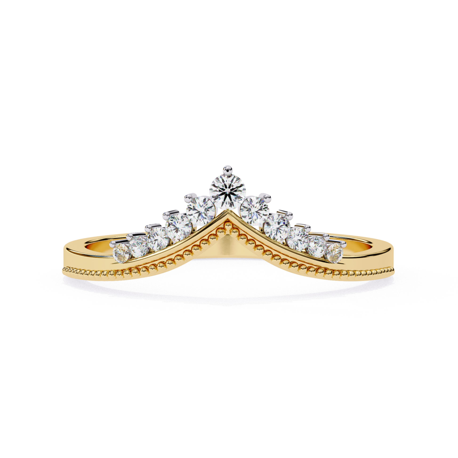 Yellow gold V band with round diamonds
Curved yellow gold diamond band
V shape diamond band
Round diamond V band ring
Chevron diamond band in gold
Diamond V band front view
Slim gold band with diamonds
Curved diamond band top view
V design diamond band
Gold band with small diamonds