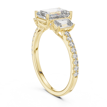 Back view of emerald cut three stone diamond ring in yellow gold
Yellow gold emerald diamond ring with pave band back angle
Emerald cut diamond engagement ring rear profile
Three stone emerald diamond ring back view in yellow gold
Yellow gold ring with emerald cut diamonds rear view
Emerald cut lab diamond ring with pave band back profile
Minimal yellow gold emerald diamond ring back angle
Rear view of three stone diamond ring with pave band
Classic emerald cut engagement ring in yellow gold back view
Yello