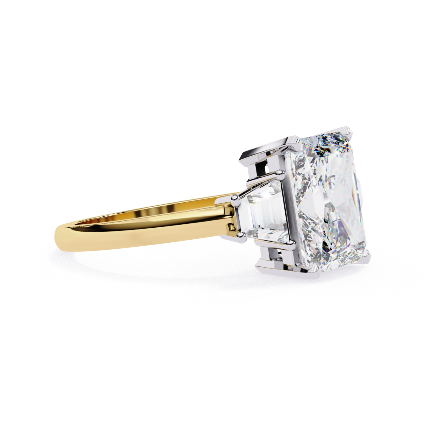 Emerald cut side view
Yellow gold band side
Diamond side profile
Emerald stone mount
Yellow gold shank
Side diamond setting
Emerald ring angle
Clean gold band
Side prong detail
Emerald cut profile