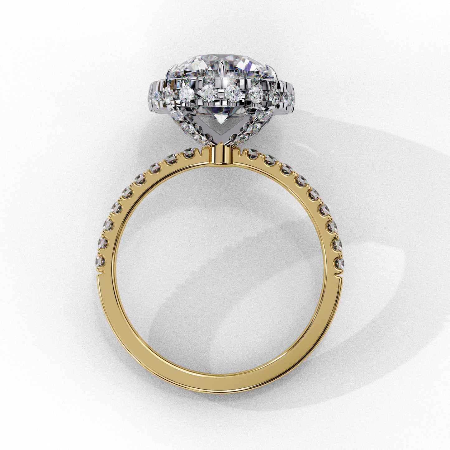 Halo diamond ring with pave band in gold
Round diamond in halo setting with gold band
Yellow gold band with diamond halo
Diamond center stone with halo in gold setting
Elegant halo ring with pave diamonds
Round diamond with halo setting in gold
Diamond halo ring with pave side diamonds
Classic diamond halo ring with gold band
Gleaming round diamond in halo with pave band
Halo engagement ring with pave diamonds in gold