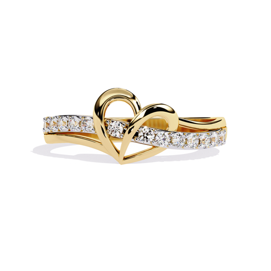 Yellow gold heart band front view
Heart design diamond band ring
Gold band with heart detail
Diamond line heart band
Yellow gold heart ring view
Front angle heart band
Heart shape diamond ring
Gold ring heart center
Diamond heart band ring
Heart motif gold band