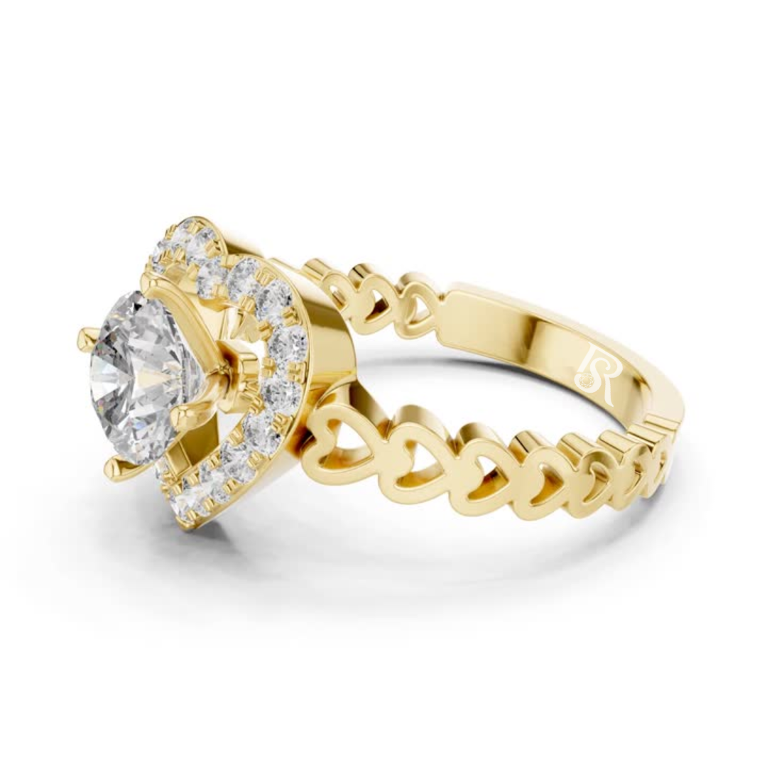 Yellow gold heart halo round diamond ring
Heart halo ring with round diamond
Yellow gold heart design diamond ring
Round diamond heart halo band
Heart shape halo ring yellow gold
Yellow gold heart pattern ring
Heart halo round diamond side view
Yellow gold heart frame diamond ring
Heart halo diamond ring close view
Yellow gold heart halo jewelry ring