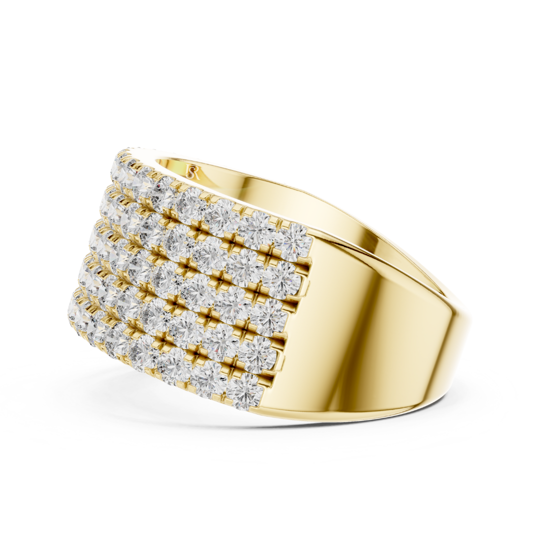 Yellow gold multi row Pave diamond statement band ring
Wide yellow gold diamond band angled side view
Yellow gold layered round diamond fashion ring
Multi row yellow gold diamond anniversary band
Yellow gold luxury Pave diamond wide ring
Angled yellow gold statement diamond band ring
Yellow gold broad diamond ring with round stones
Side perspective yellow gold multi layer diamond ring
Yellow gold bold Pave diamond band design
Round brilliant diamond wide yellow gold band ring