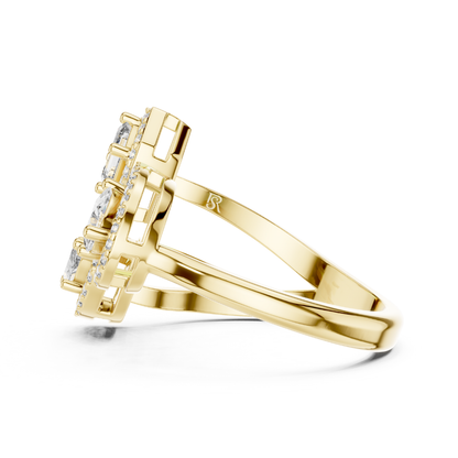 Side profile yellow gold multi shape diamond halo ring
Yellow gold halo diamond ring with split band
Multi shape diamond halo ring in yellow gold
Elegant yellow gold open style halo ring
Emerald and marquise diamond ring side view
Modern yellow gold statement halo diamond ring
Luxury yellow gold multi stone diamond ring
Yellow gold designer ring with halo detailing
Contemporary split shank diamond halo ring
Yellow gold ring with emerald and pear halo diamonds