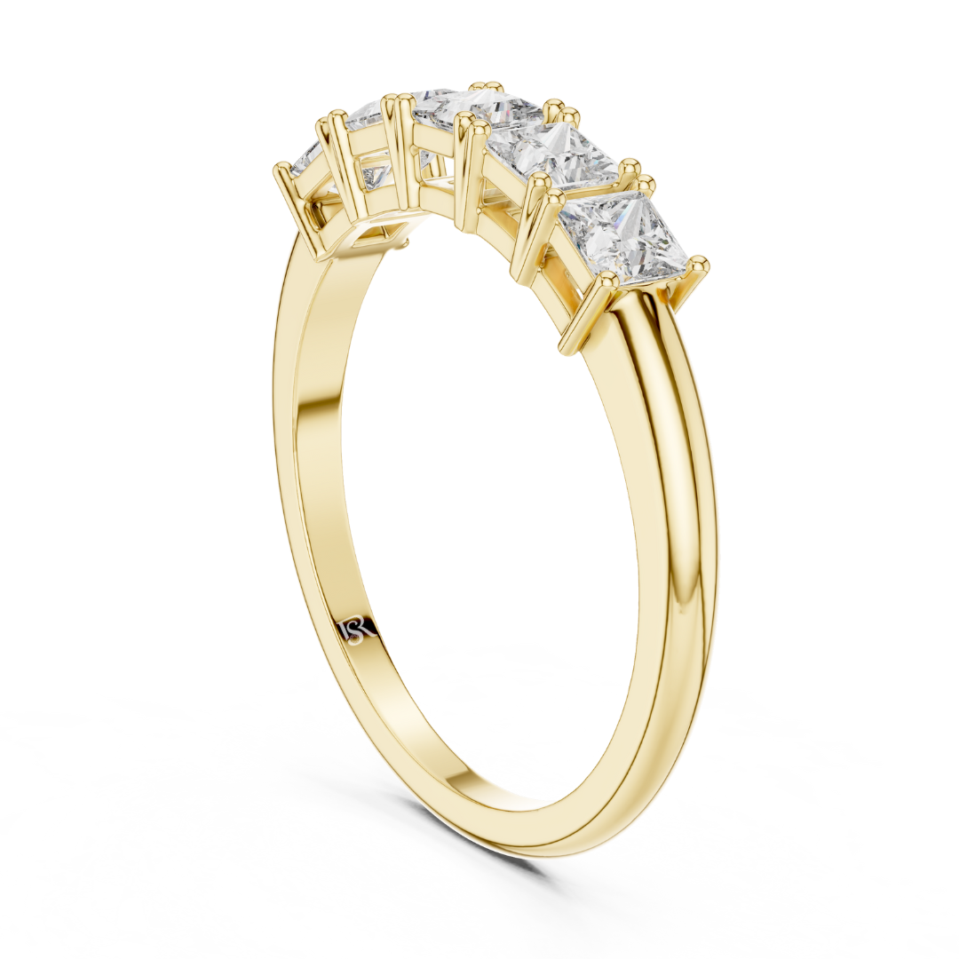 Back view yellow gold princess diamond ring
Yellow gold princess cut ring rear view
Back side five stone diamond ring
Princess diamond band back profile
Yellow gold diamond ring back angle
Rear gallery princess cut diamond ring
Yellow gold five stone ring back detail
Princess diamond setting rear view ring
Back profile yellow gold diamond band
Princess cut diamond ring back design