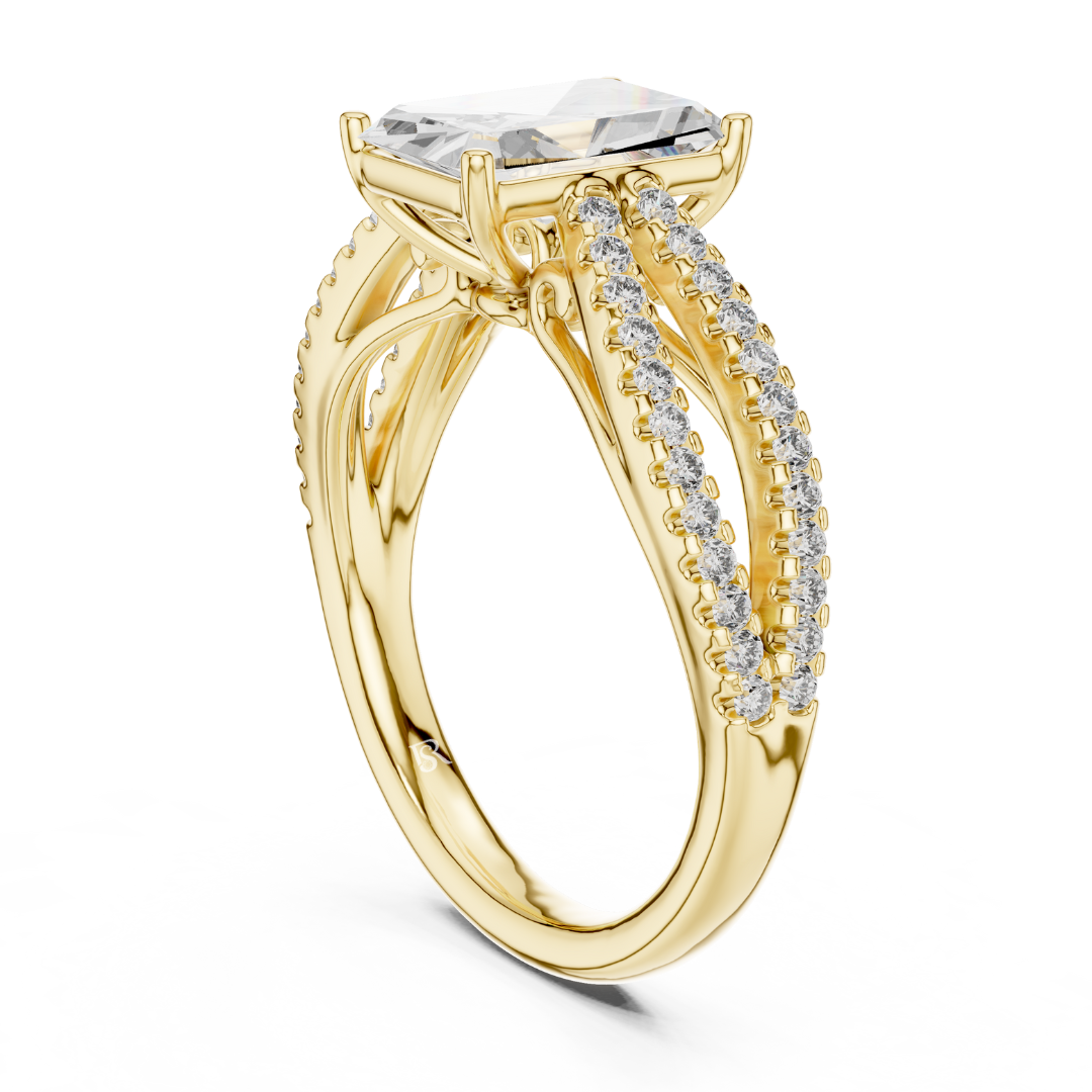 Back side view radiant cut diamond ring in yellow gold
Yellow gold radiant diamond ring with split pave shank rear angle
Radiant cut diamond engagement ring back profile view
Yellow gold radiant center stone ring with double pave band
Rear side angle radiant diamond bridal ring in yellow gold
Yellow gold radiant diamond ring with open gallery design
Elegant radiant cut ring with split shank back view
Yellow gold radiant diamond ring with pave detailing rear profile
Luxury radiant cut diamond engagement ring