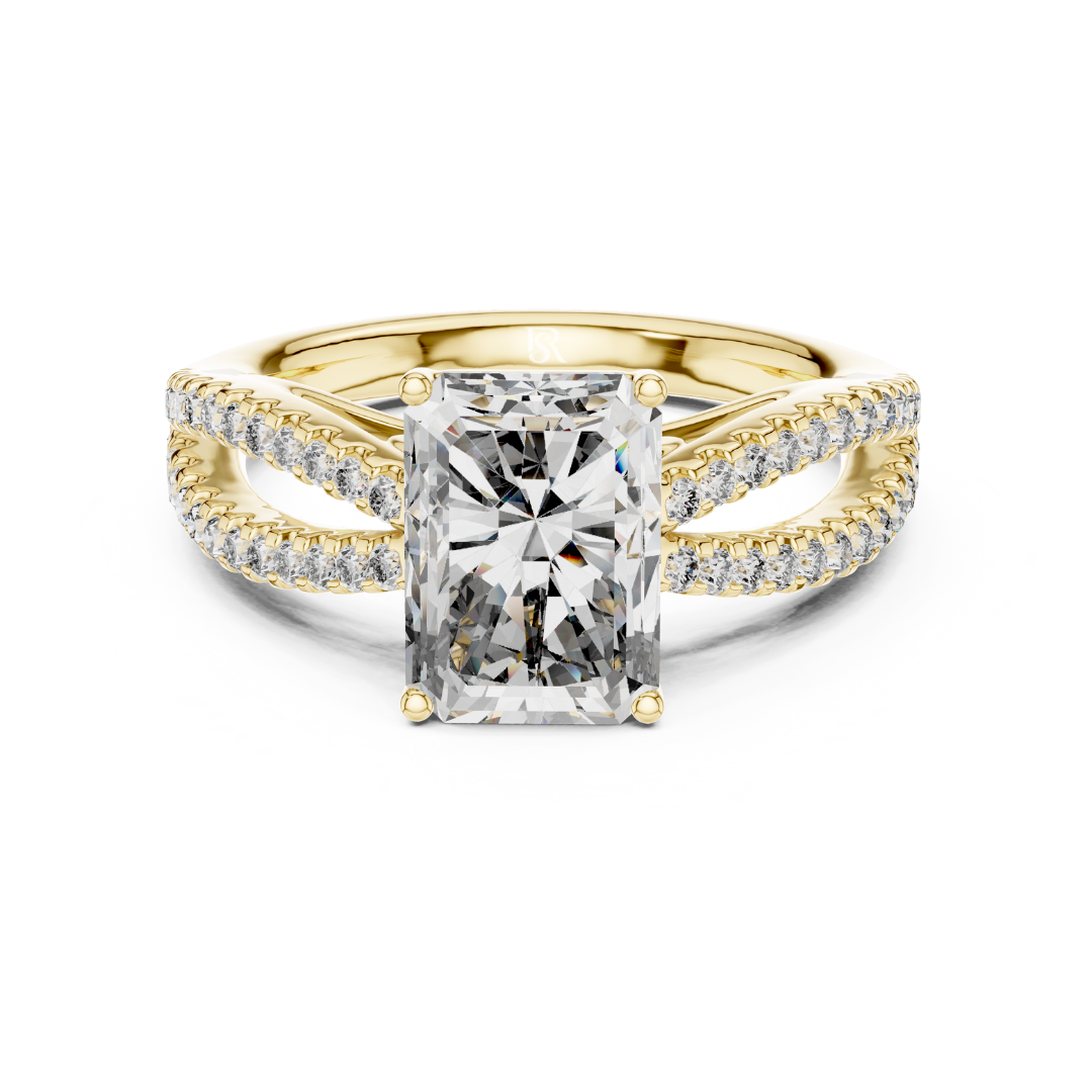 Yellow gold radiant cut diamond split shank engagement ring
Radiant cut diamond ring with double pave band in gold
Yellow gold radiant diamond bridal ring with split band
Split shank radiant cut engagement ring in yellow gold
Radiant lab diamond ring with pave side diamonds
Yellow gold radiant diamond ring with crossover shank
Elegant radiant cut diamond statement ring in gold
Yellow gold radiant diamond ring with double band design
Luxury radiant cut engagement ring with pave detailing
Radiant center stone