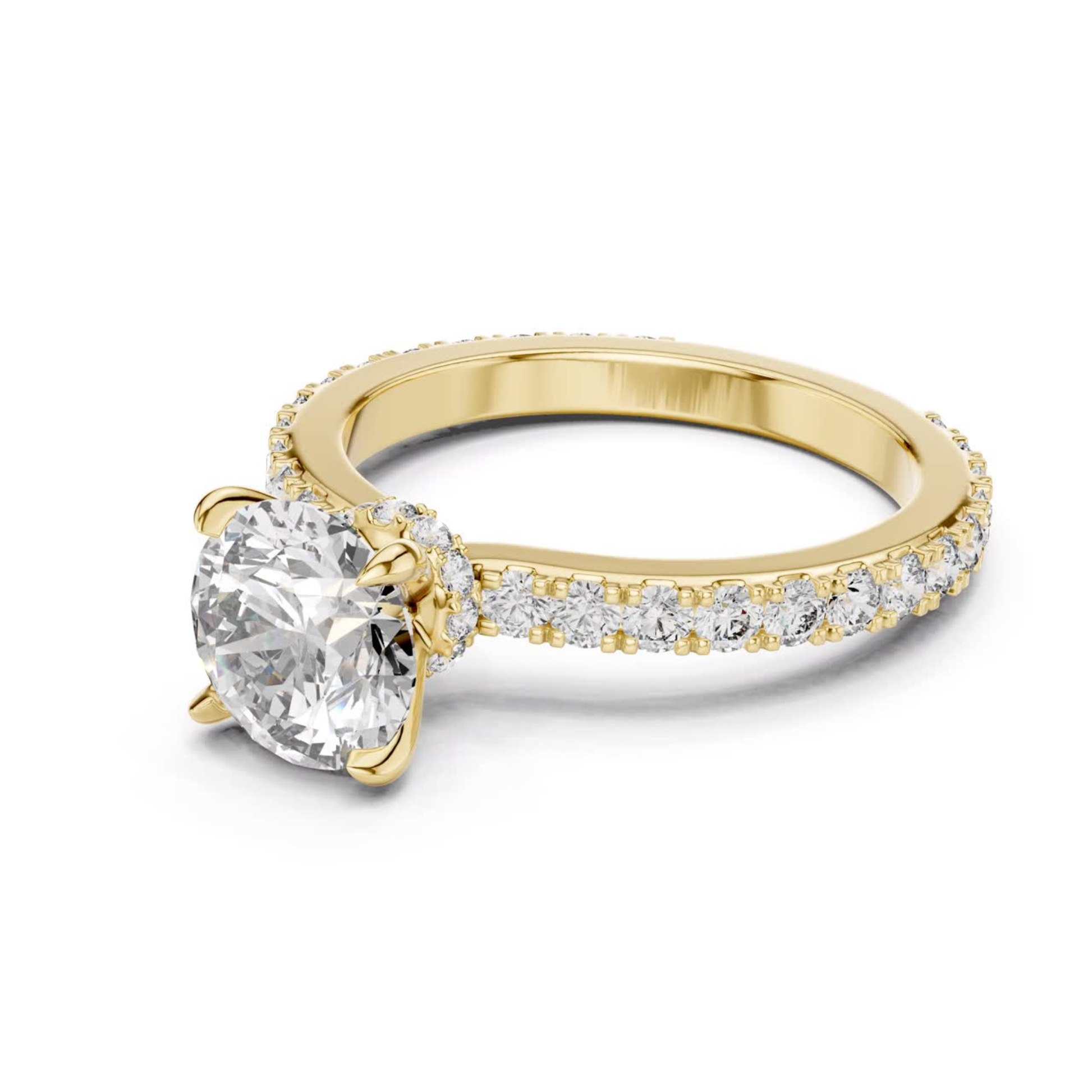 Yellow gold round diamond solitaire ring side view
Round cut diamond ring with pave band profile
Yellow gold solitaire ring side angle
Round diamond engagement ring side profile
Pave diamond band with round center diamond
Yellow gold four prong diamond ring
Round brilliant diamond solitaire ring side view
Diamond pave band ring in yellow gold
Classic round diamond ring profile view
Yellow gold round diamond ring close up side angle