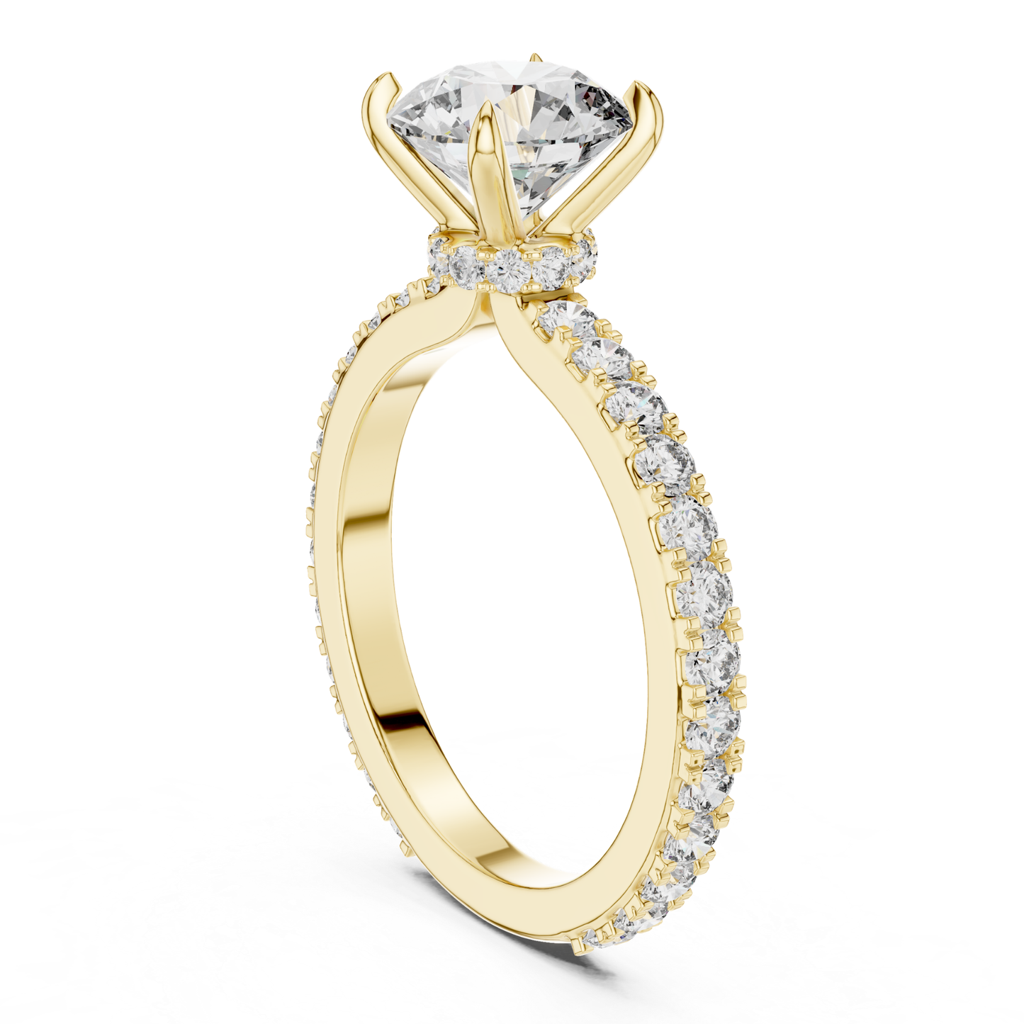 Yellow gold round diamond solitaire ring
Round diamond ring with hidden halo
Yellow gold pave band diamond ring
Round cut diamond engagement ring
Hidden halo round diamond ring side view
Yellow gold diamond ring profile view
Round solitaire ring with pavé diamonds
Four prong round diamond ring
Diamond engagement ring with hidden halo
Yellow gold round diamond ring angle view