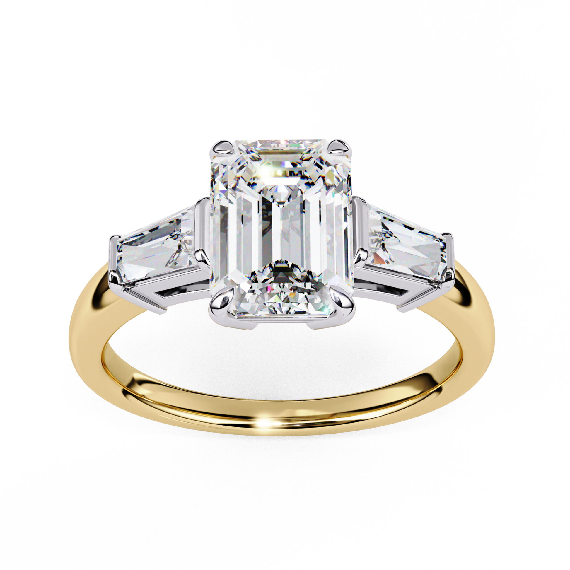 Yellow gold band with emerald cut stones
Three emerald cut diamonds in yellow gold
Yellow gold ring with emerald diamonds
Three stone emerald cut ring in yellow gold
Close up of yellow gold ring with emerald diamonds
Elegant yellow gold three stone ring
Side view of yellow gold three diamond ring
Yellow gold band with three emerald stones
Three emerald diamonds in yellow gold setting
Top view of yellow gold three diamond ring