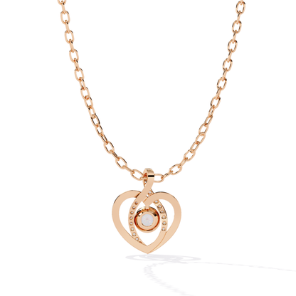 rose gold heart pendant featuring backside view with exposed stone setting and smooth polished frame