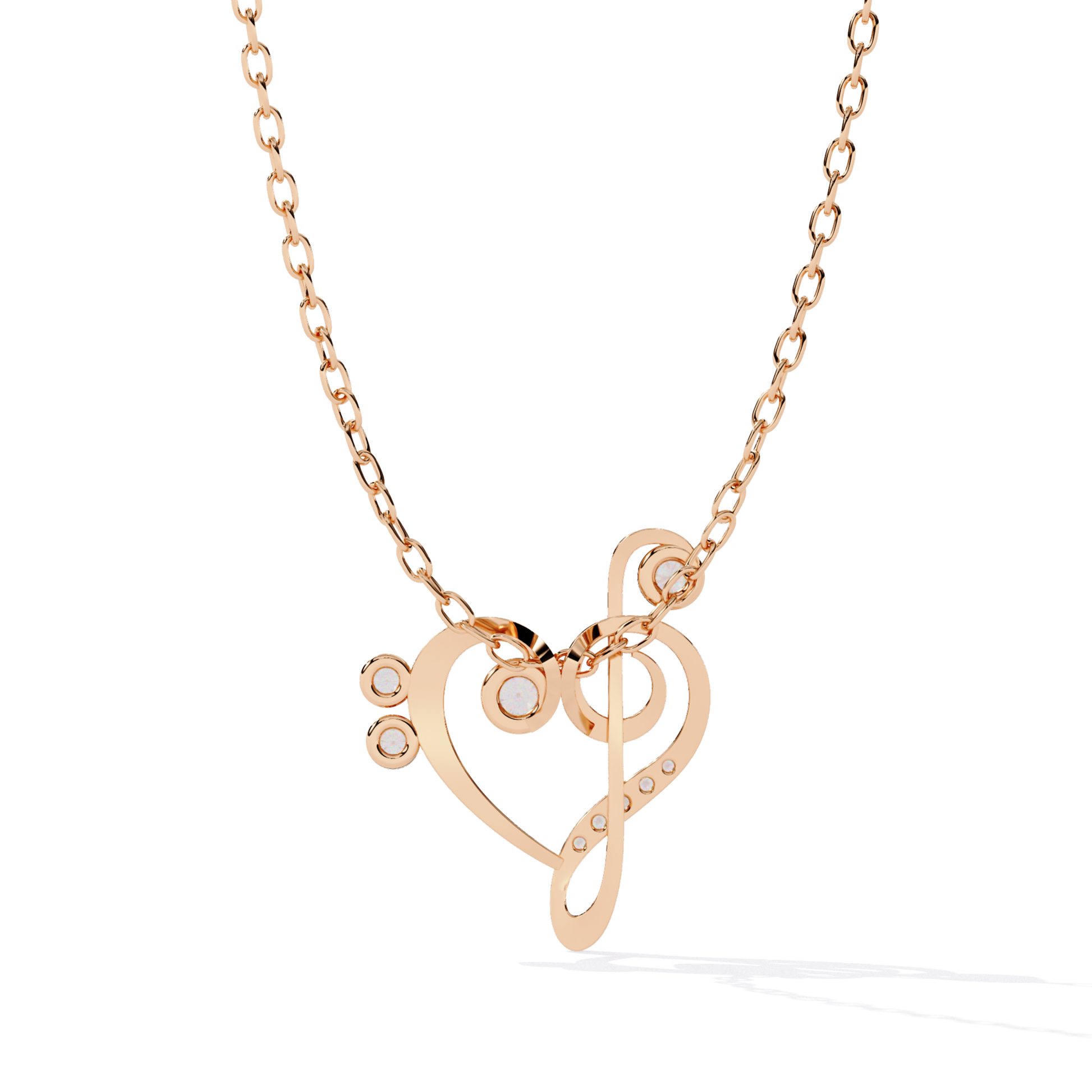 Rose gold necklace with a heart and music note pendant 