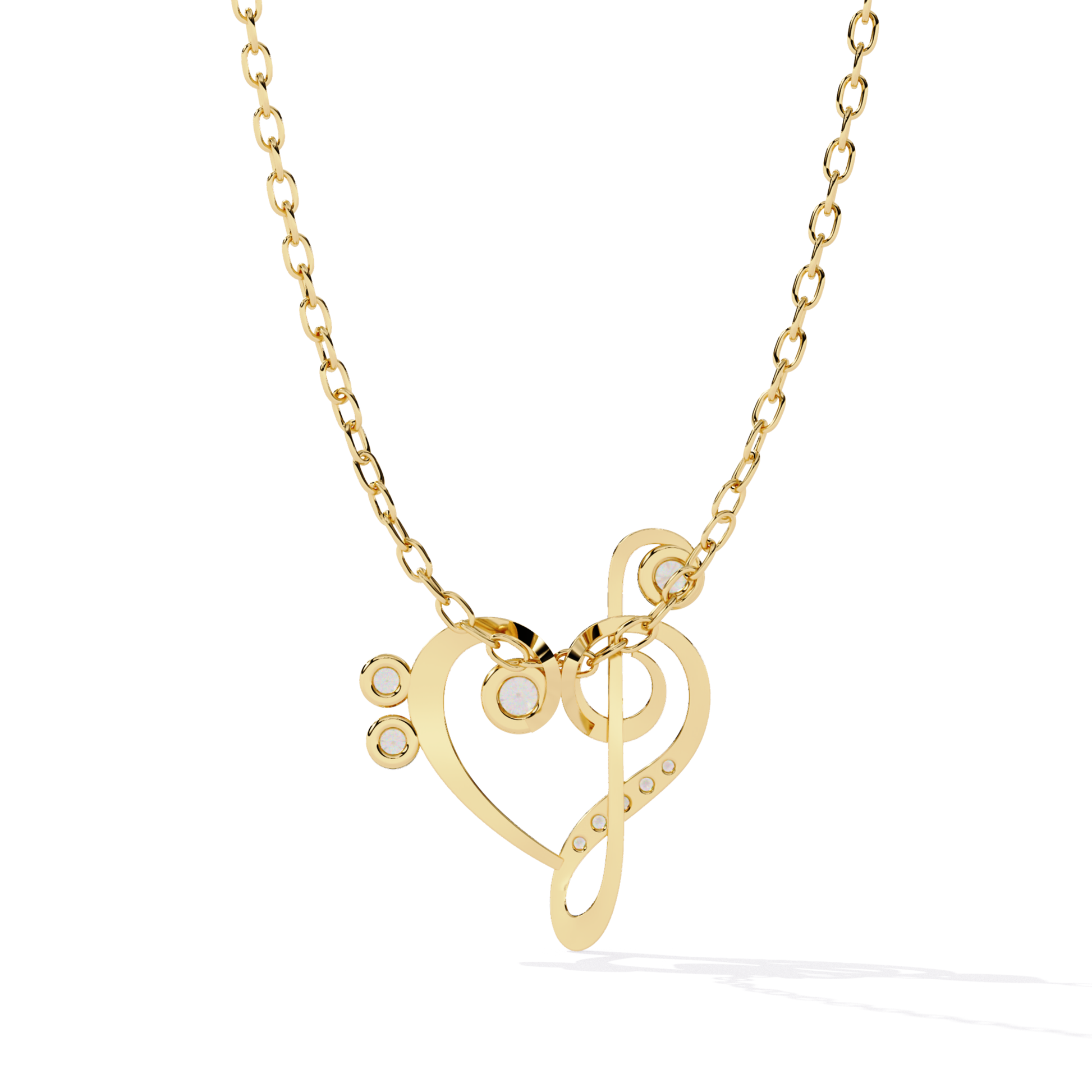 Gold necklace with a heart and music note pendant 