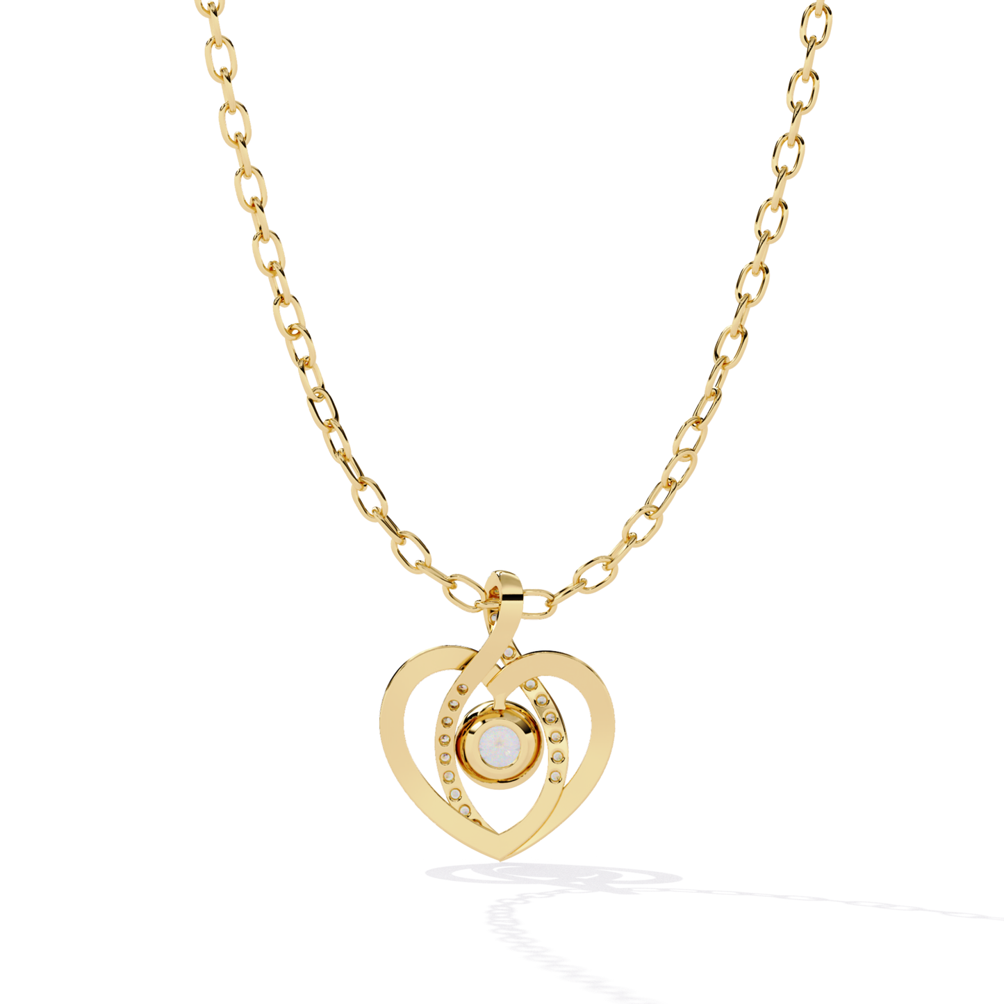 yellow gold heart pendant showing rear setting with open back design and circular stone mount