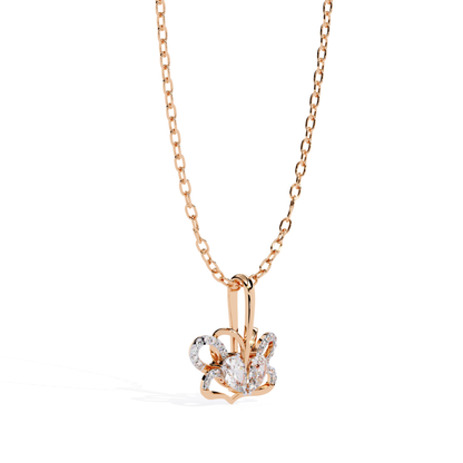 side view diamond crown pendant in rose gold with round diamonds