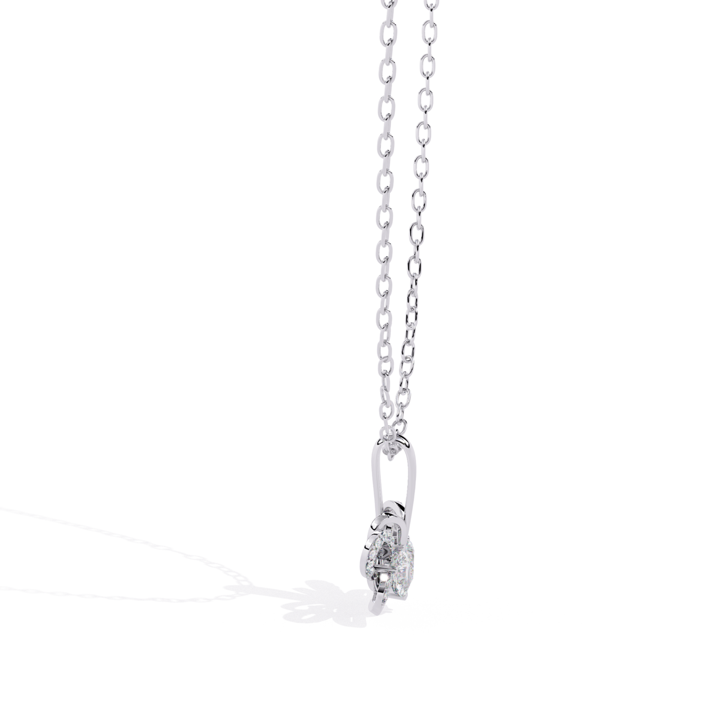 back side view diamond crown pendant in white gold with visible stone setting