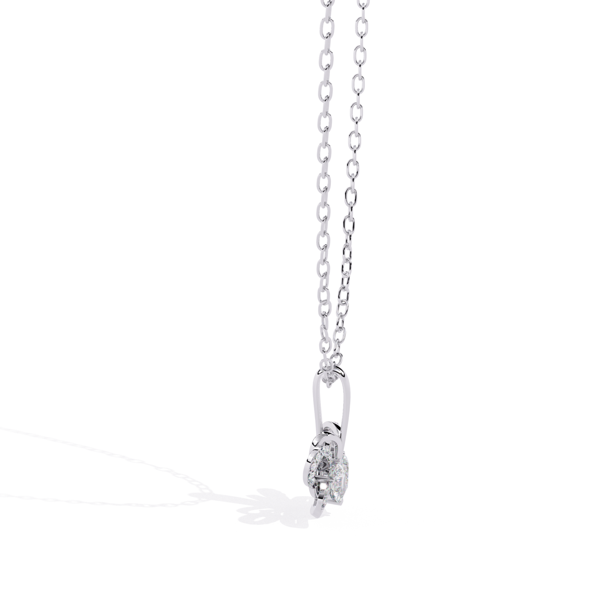 back side view diamond crown pendant in white gold with visible stone setting