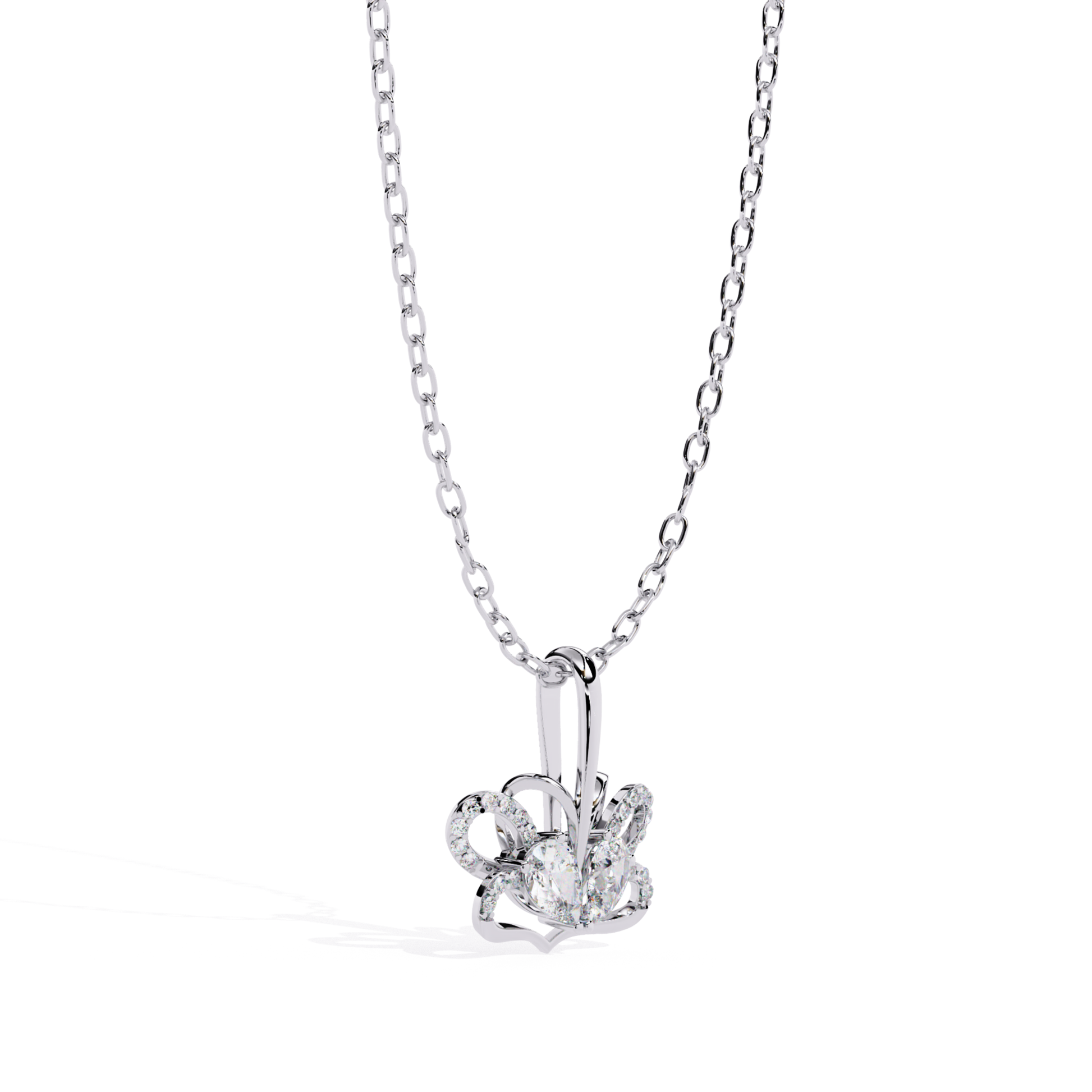 side view diamond crown pendant in white gold with round diamond details