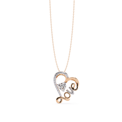 front view diamond heart love pendant in rose gold with heart center stone