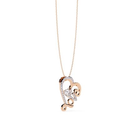 diamond heart love pendant in rose gold with heart shaped center stone