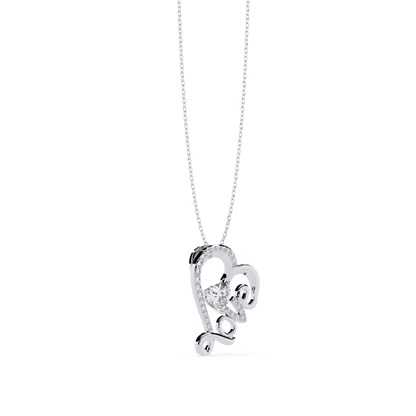diamond heart love pendant in white gold with heart shaped center stone