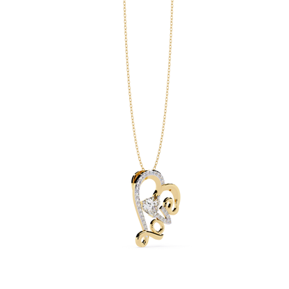 diamond heart love pendant in yellow gold with heart shaped center stone