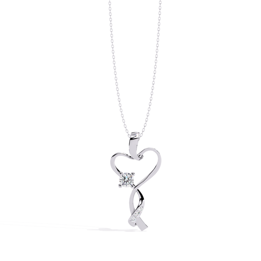 angled front view diamond heart pendant in white gold with round center diamond