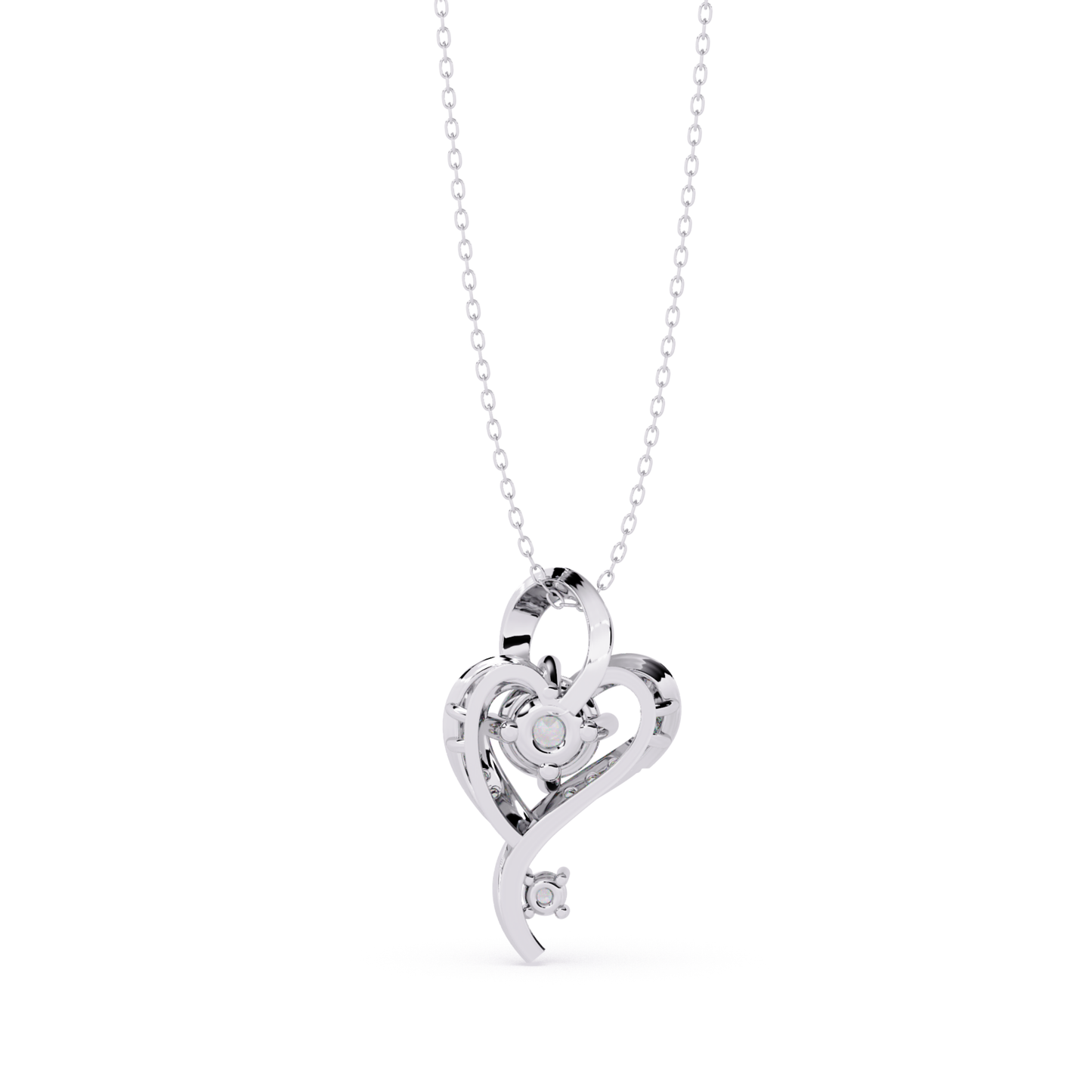 rear profile heart pendant in white gold with visible inner setting