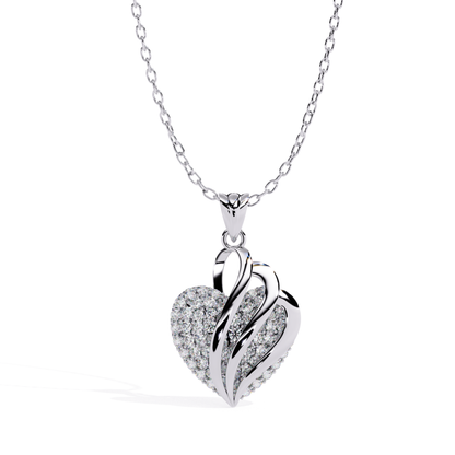 front view diamond heart pendant in white gold with diamond detailing
