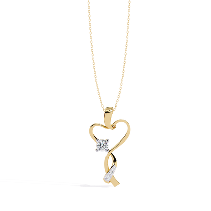 angled front view diamond heart pendant in yellow gold with round center stone