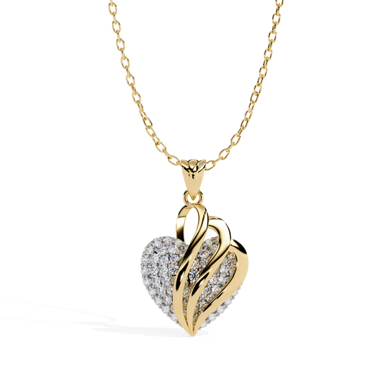front view diamond heart pendant in yellow gold with diamond surface