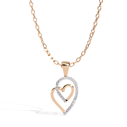 Front view of a layered heart-shaped pendant showing a flowing double heart form with round-cut accent diamonds placed on the outer heart edge