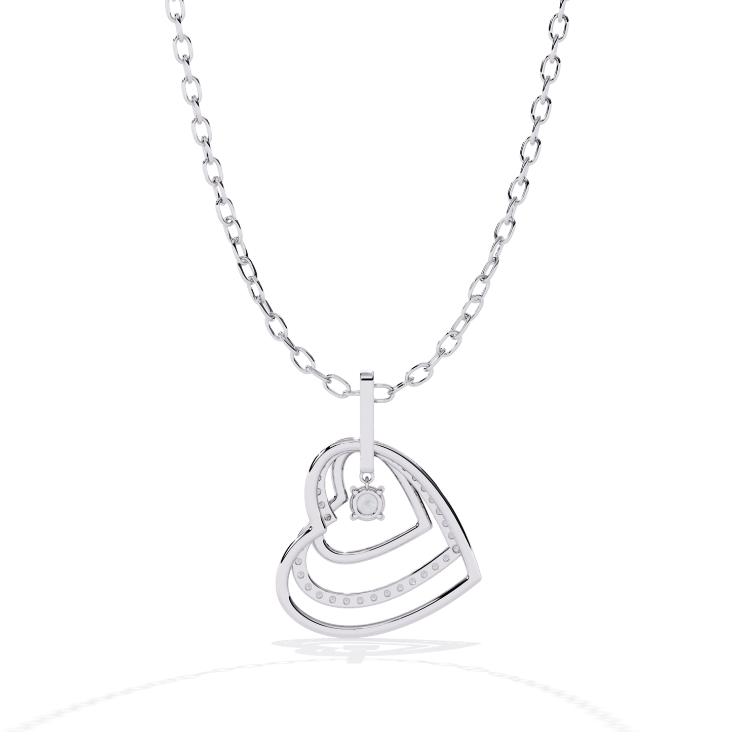 double open heart cutout pendant angled view highlighting layered heart depth and open structure