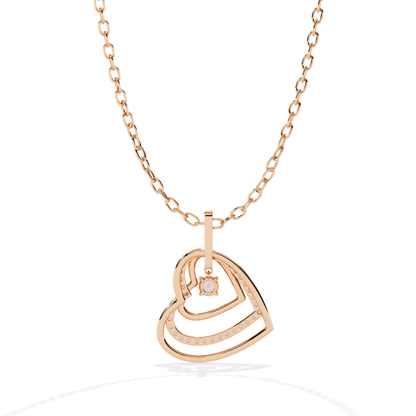 double open heart cutout pendant detail showing diamond seat holes inside layered heart form