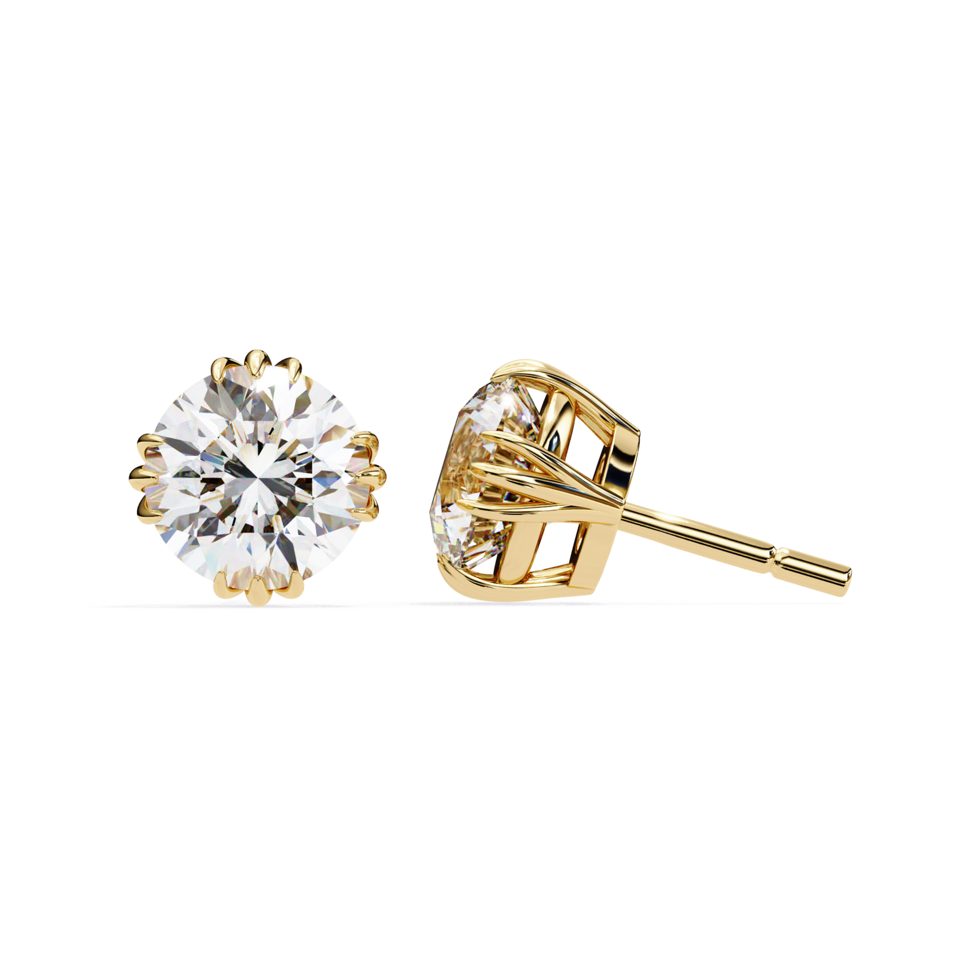 Elegant gold stud earrings featuring sparkling round-cut diamonds, showcasing a classic and sophisticated design with a secure setting for timeless beauty.