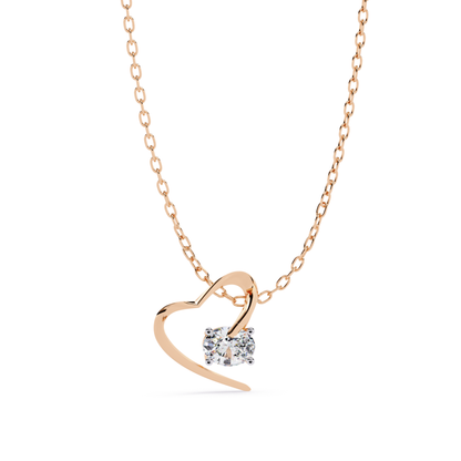 Rose gold heart pendant with a center diamond in a minimal open heart style