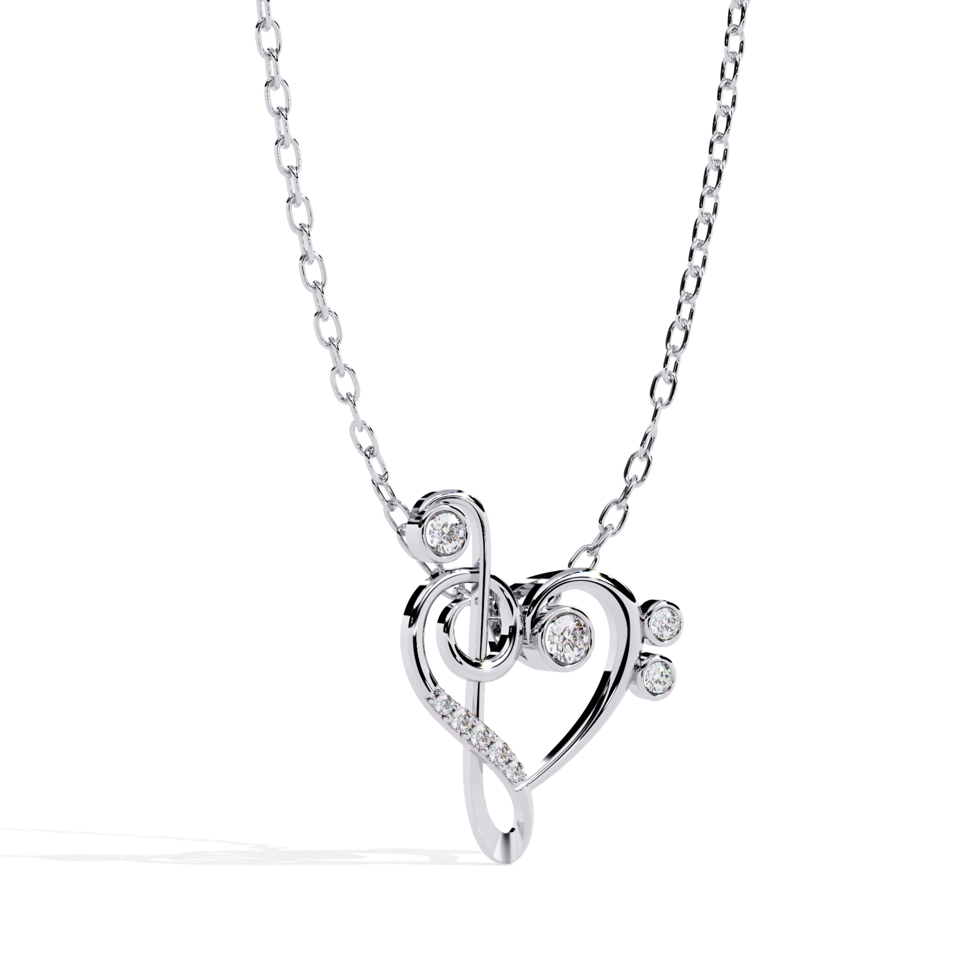 white gold heart pendant featuring round diamond accents