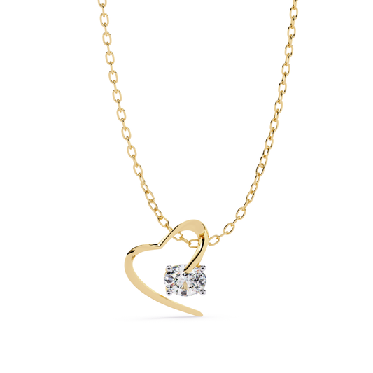 Yellow gold heart pendant with a center diamond set in an open heart design