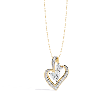 front view heart shape diamond pendant in yellow gold with double heart design