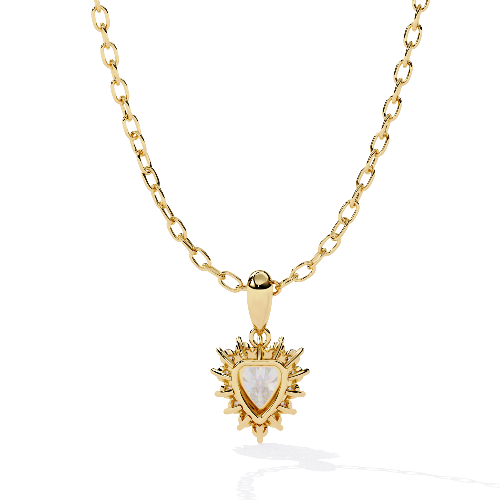 Heart halo diamond pendant in yellow gold with heart shaped center stone