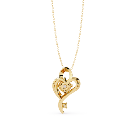 back view heart design pendant in yellow gold showing open gallery structure