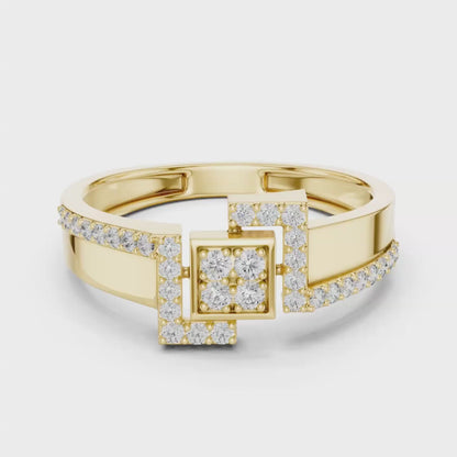 Round Diamond Geometric Square Ring | Modern Luxury Style