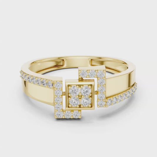 Round Diamond Geometric Square Ring | Modern Luxury Style