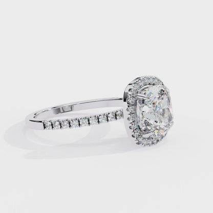 Cushion Crown Diamond Ring in White Gold