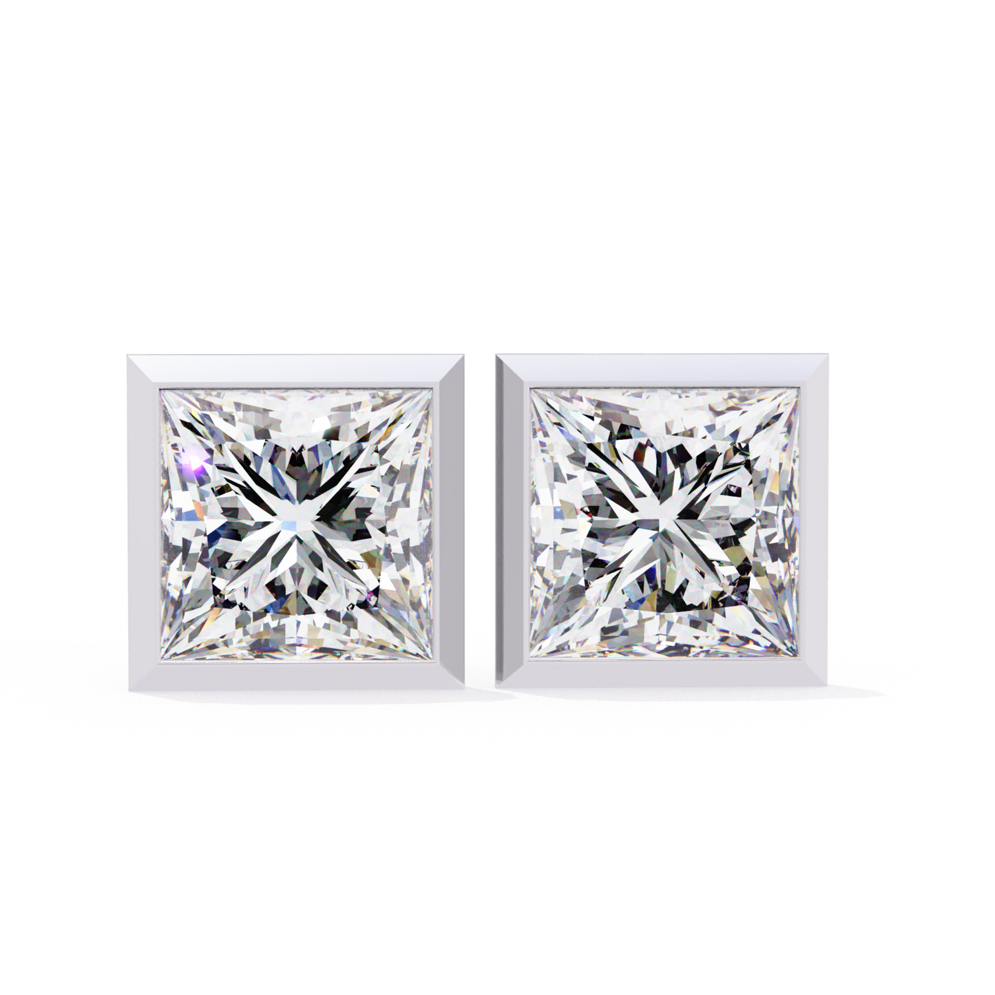 Brilliant Princess Cut Diamond Studs in Sleek Rose Gold Bezel Setting