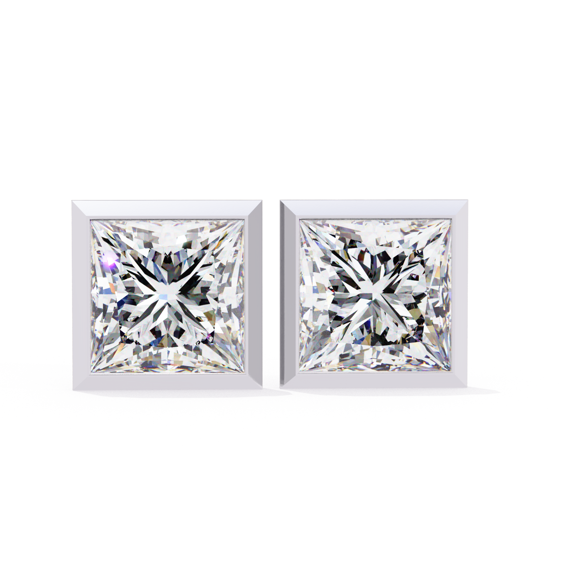Brilliant Princess Cut Diamond Studs in Sleek Rose Gold Bezel Setting