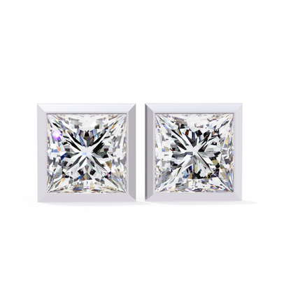 Brilliant Princess Cut Diamond Studs in Sleek Rose Gold Bezel Setting