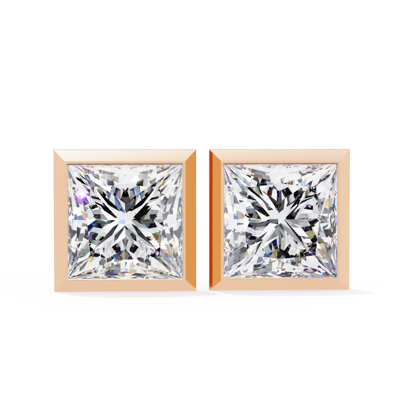 Square Princess Diamond Earrings Bezel Set in White Gold